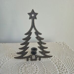 Vintage Brass Christmas Tree Candlestick Holder